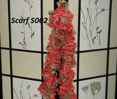 002S Pink/brown/purple hand Crocheted Sashay, Scarfs, Garland